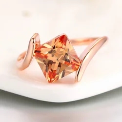 Orange Square Cubic Zirconia Finger Rings for Women Rose Gold Color Fashion Jewelry For Women Engagement Dating Ring R419