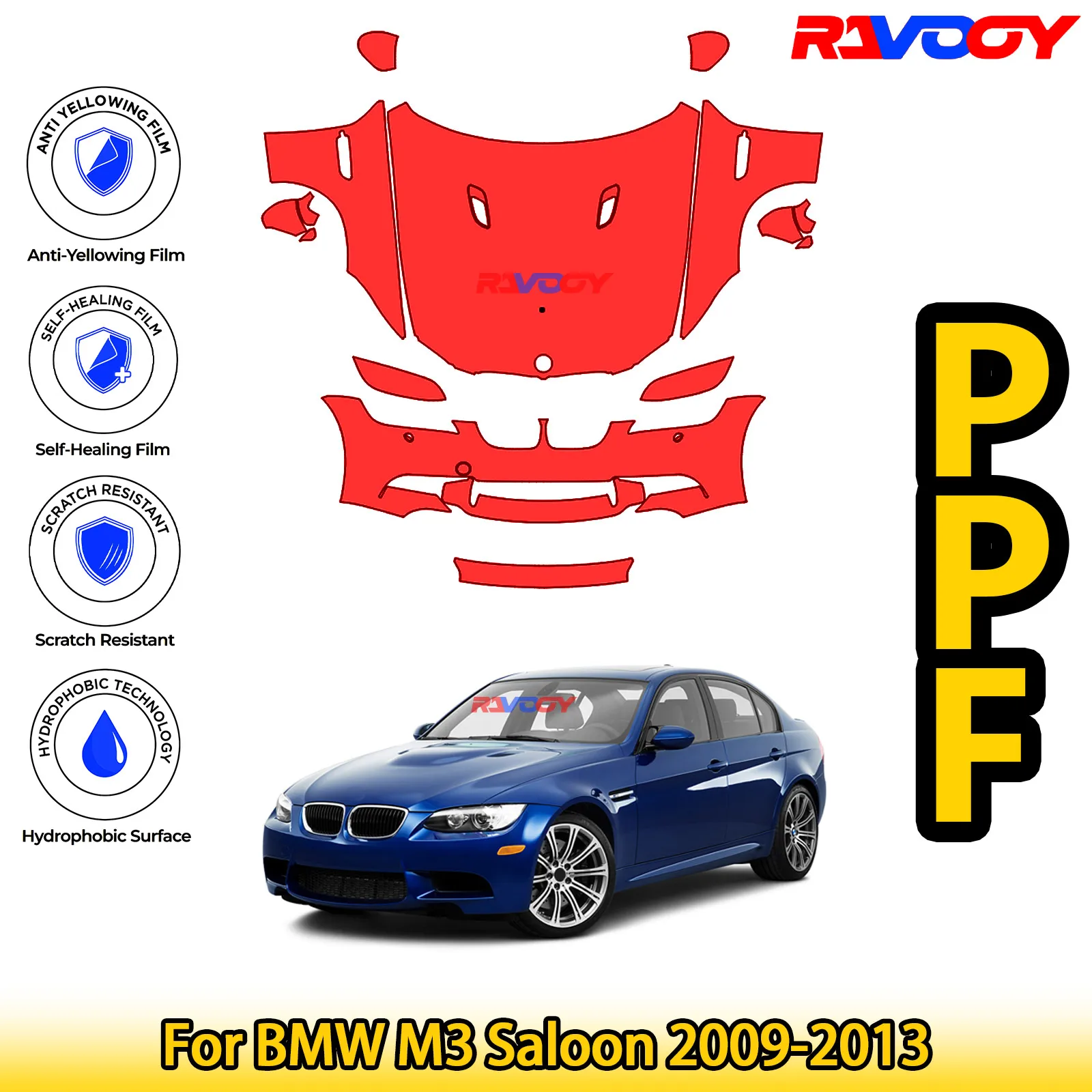 

For BMW M3 Saloon 2009-2013 Glossy Matte Black Precut front PPF Kit Paint Protection Film