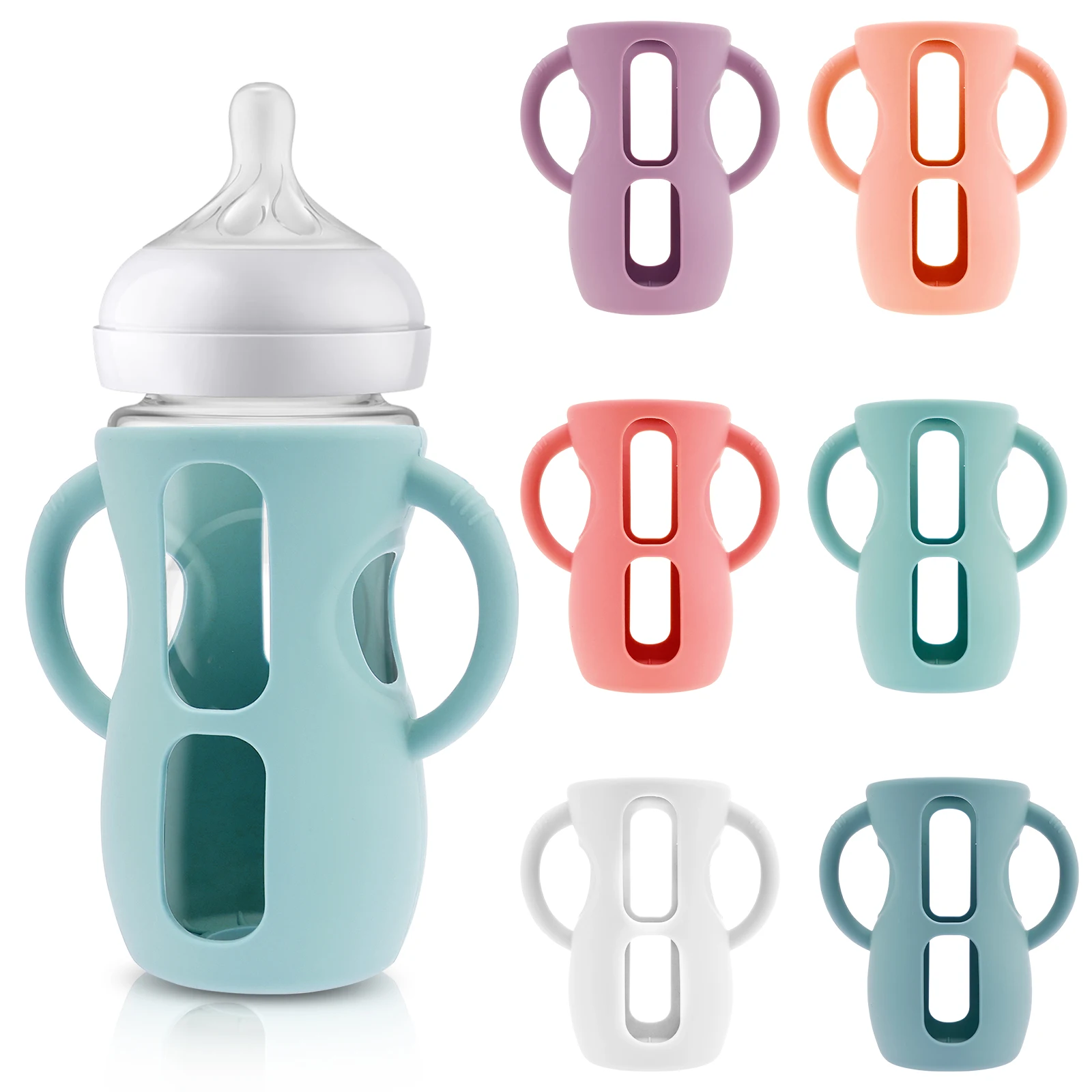 

6Pcs Silicone Baby Bottle Sleeves with Handle 120/240ml Glass Baby Bottle Drop Protection Baby Bottle Cover Baby Bottles Holder
