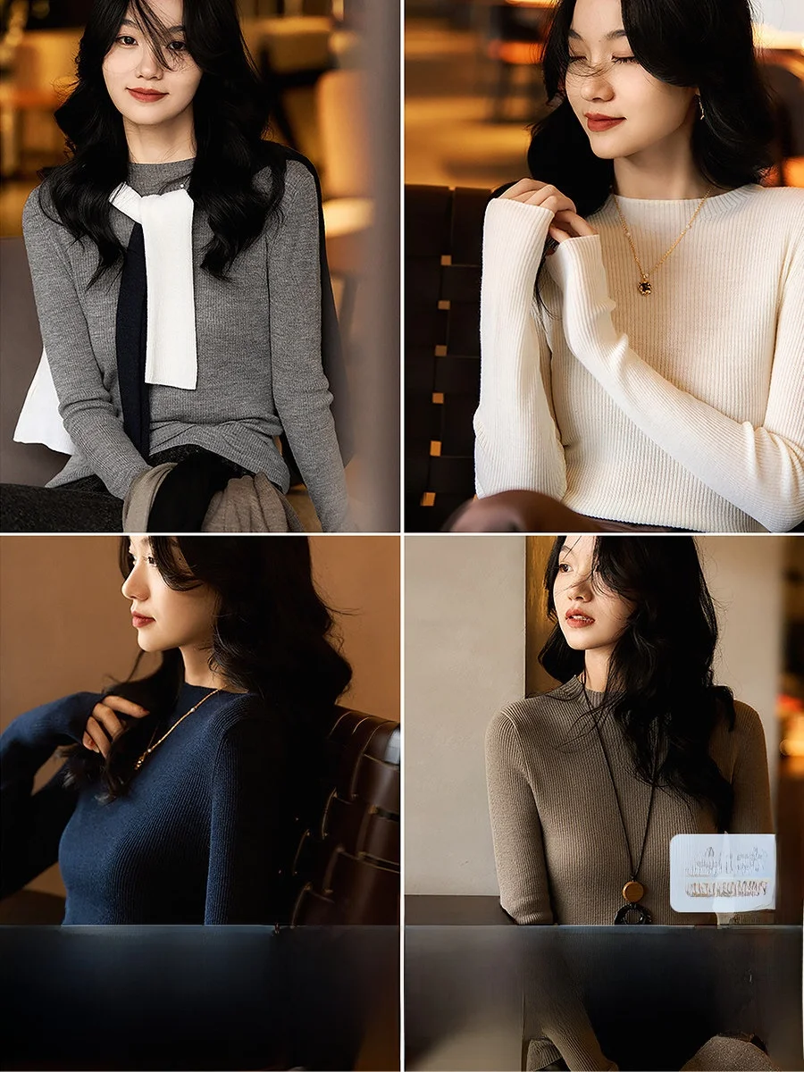 

Шерстяной вязаный свитер Xhange с круглым вырезом, базовый слой, шесть цветов на выбор, осень-зима, женский модный мягкий шерстяной свитер для повседневной носки