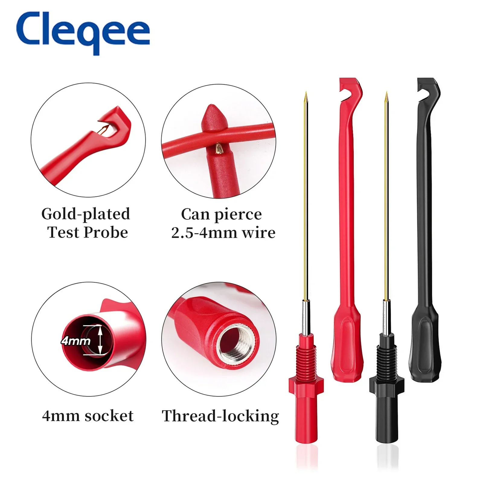 Cleqee P30036A Safety Wire-Piercing Probes Non-Destructive Puncture Probe With 4mm Jack Multimeter Automotive Test Hook Tool