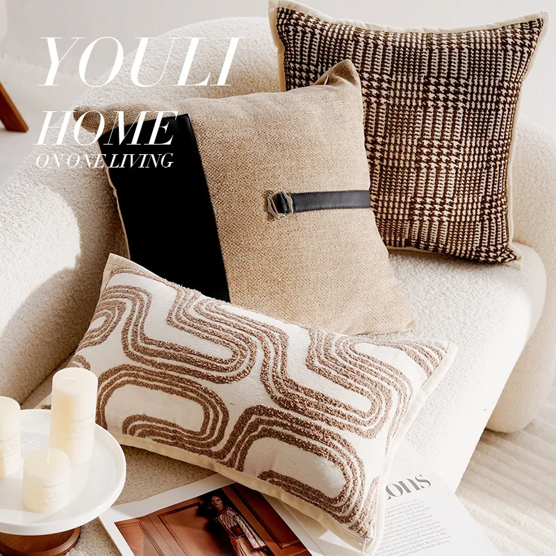 Vintage French Moroccan Lumbar Pillow Cover – Cream & Brown 2