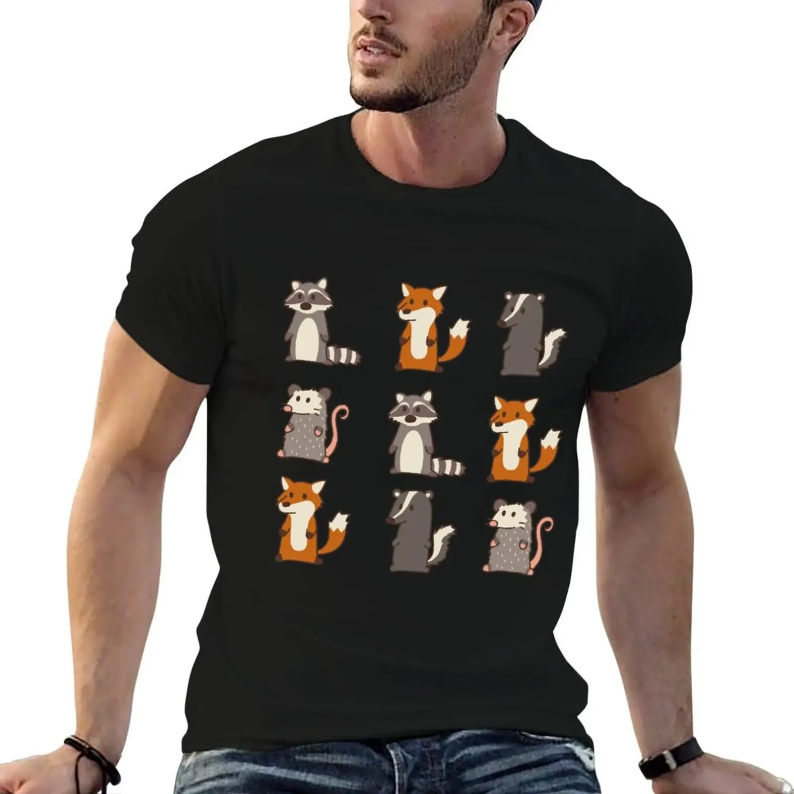 fox, raccoon, opossum & skunk woodland friends #3 T-Shirt graphic shirts anime stuff Blouse t shirts for men