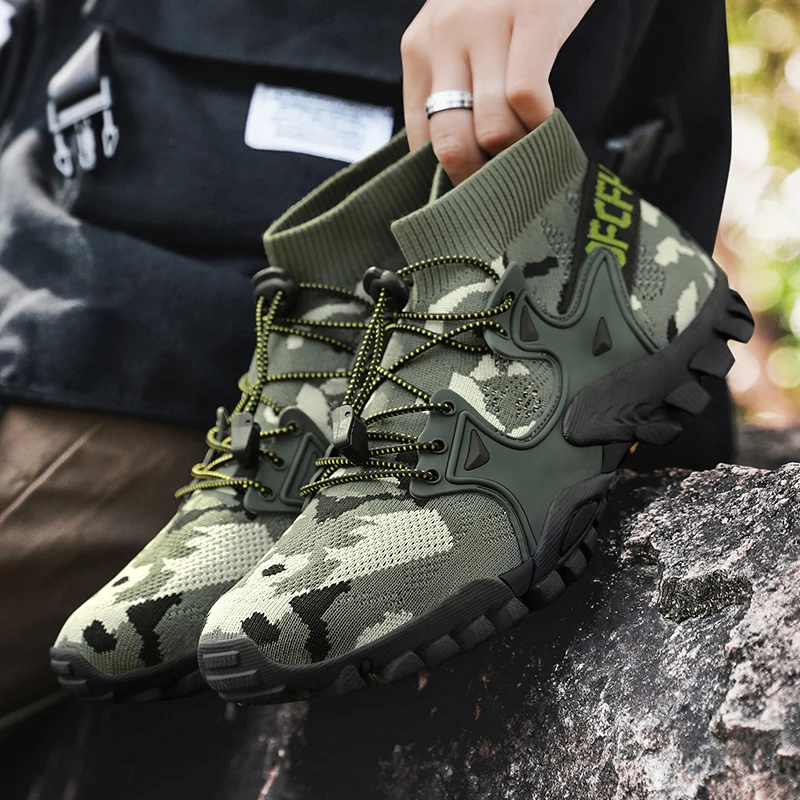 

2025Quick Dry Aqua Shoes Slip on Hiking Upstream Wading Shoes Non-slip Mesh Breathable Water Sneakers High Top Climbing Footwear