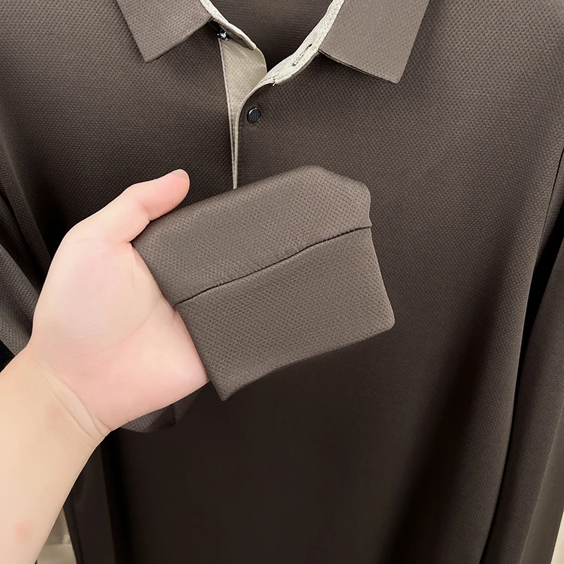 Hochwertiges Herren-Polohemd mit Originaldruck, Herbst-Trend, einfarbig, Revers, Langarm-T-Shirt, Business-Casual-Herrenbekleidung – Detail 19