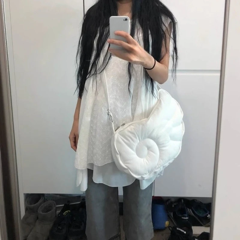 

Casual Large Capacity Handbag Japanese Cute Angel Wings Shoulder Bags Zipper Crossbody Bag Korean Comfortable Soft Cloud Bag