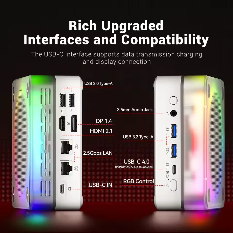 FIREBAT MN56 MINIPC AMD R7-8745HS كمبيوتر صغير 16 جيجابايت DDR5 512 جيجابايت SSD AMD Radeon 780 متر BT5.2 WIFI6 ألعاب ملونة كمبيوتر مكتبي