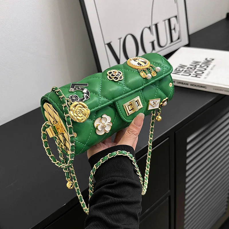 

Luxury high-end cylindrical bag 2025 new fashionable diamond grid chain single shoulder diagonal cross bag