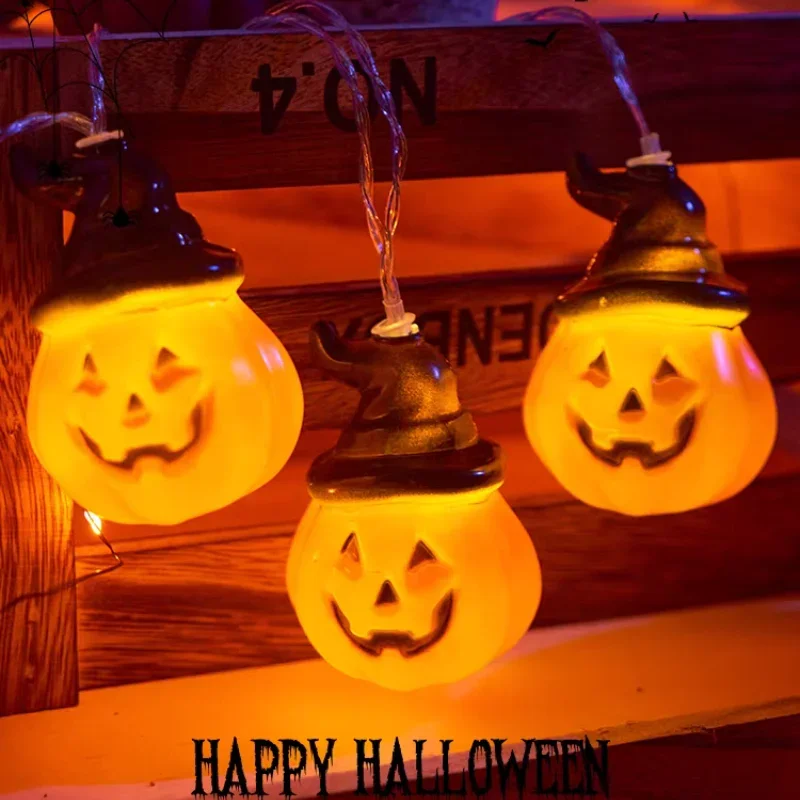 Mini luzes de corda de abóbora de Halloween – Orbes pendurados decorativos assustadores para decoração de loja, bar e cena de festa