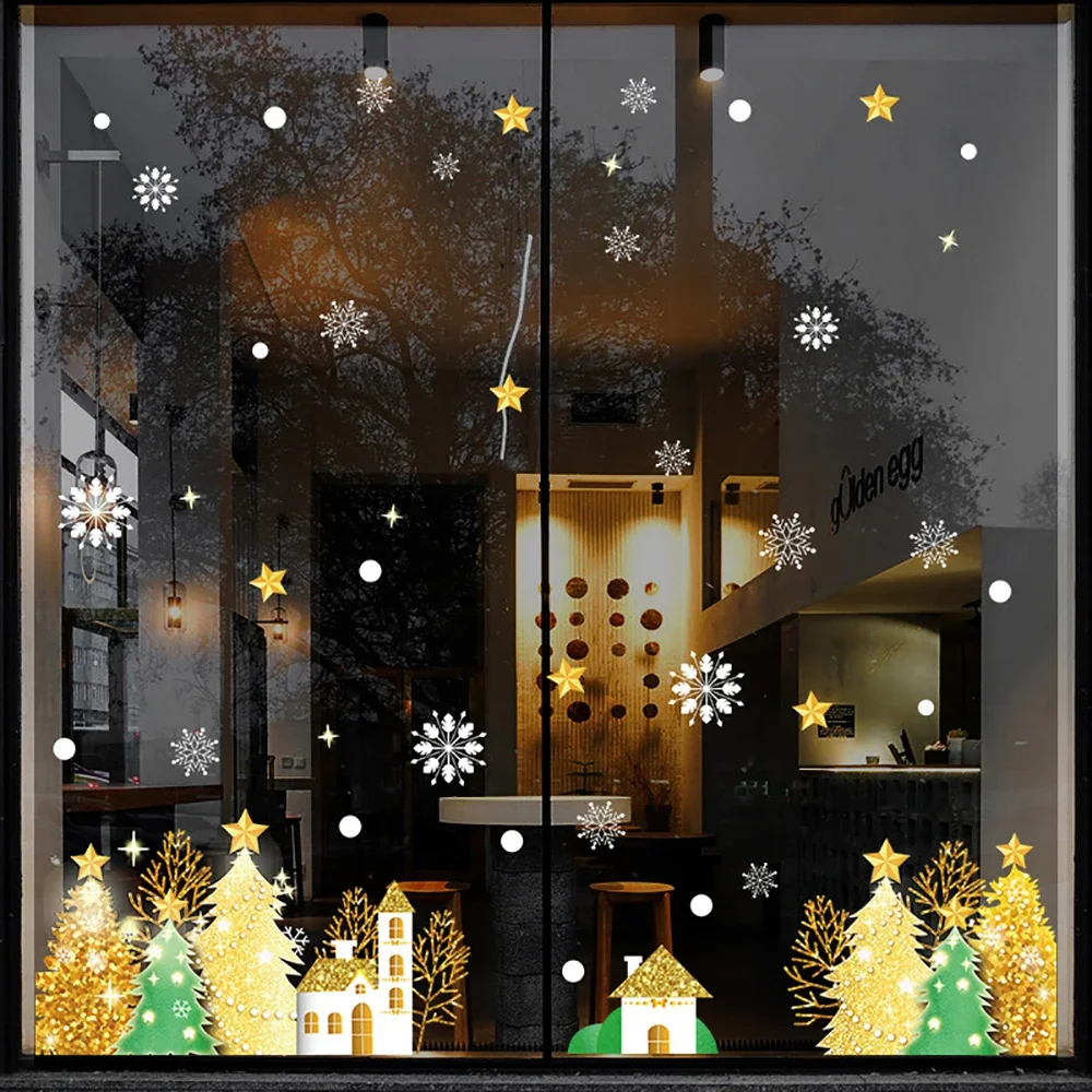 

Beautiful Golden Christmas Tree Snow Night Wall Sticker For Living-room Kids Room Boys And Girls Home Decor. Wallpaper Poster