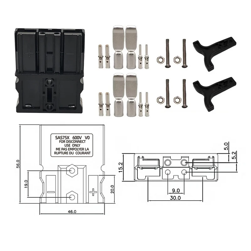SAS75X Heavy-duty Forklift Power Charging Plug Sensor 600V 75A 2Pole Lithium Battery High-power Connection Socket Plug Connector