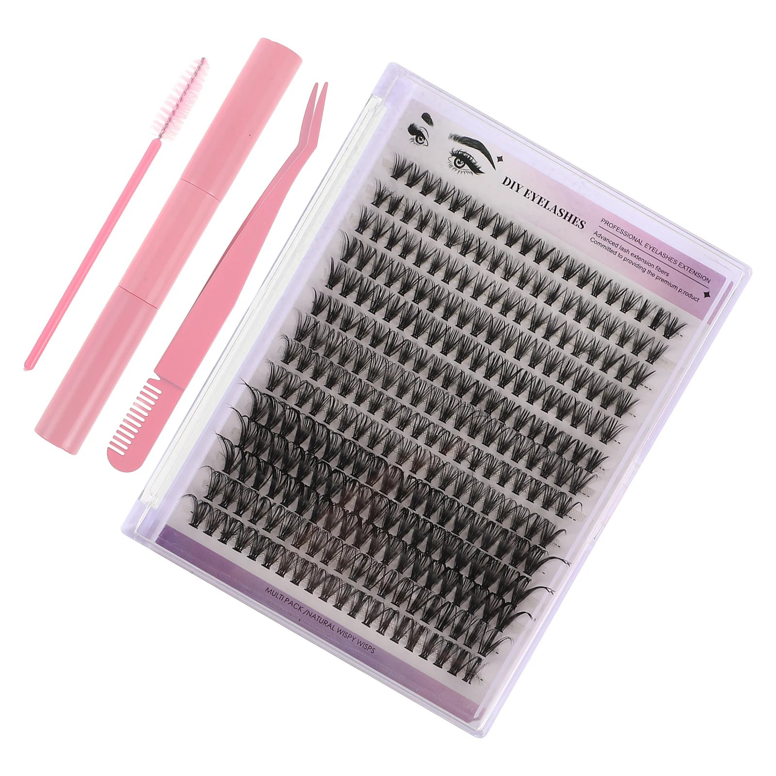 

1 Set Diy Eyelash Kit False Lashes Clusters Home Use Extension Tools Bond Seal Remover Tweezers Combs Brush Self Application