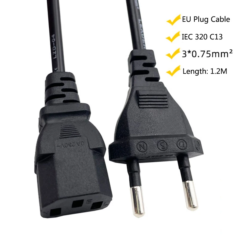 Electric Extension EU 4.0mm IEC C13 European Power Cable 220V Supply Printer For PC Plug Monitor Projector LG TV 1.2M