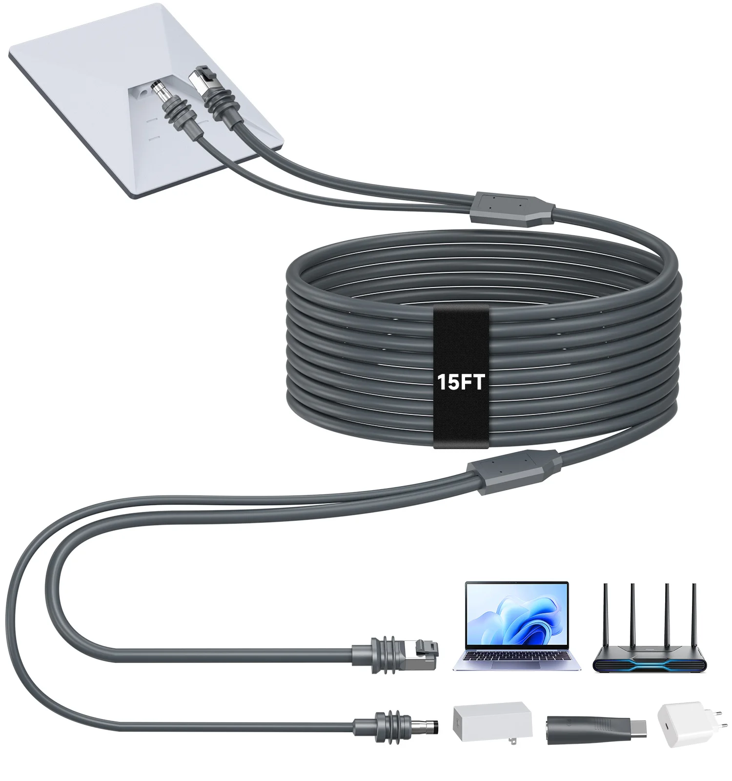 كابل إيثرنت صغير 2 في 2 مع شاحن USB C سريع 15FT DC إلى كابل USB C لـ Starlink Mini المعياري فقط