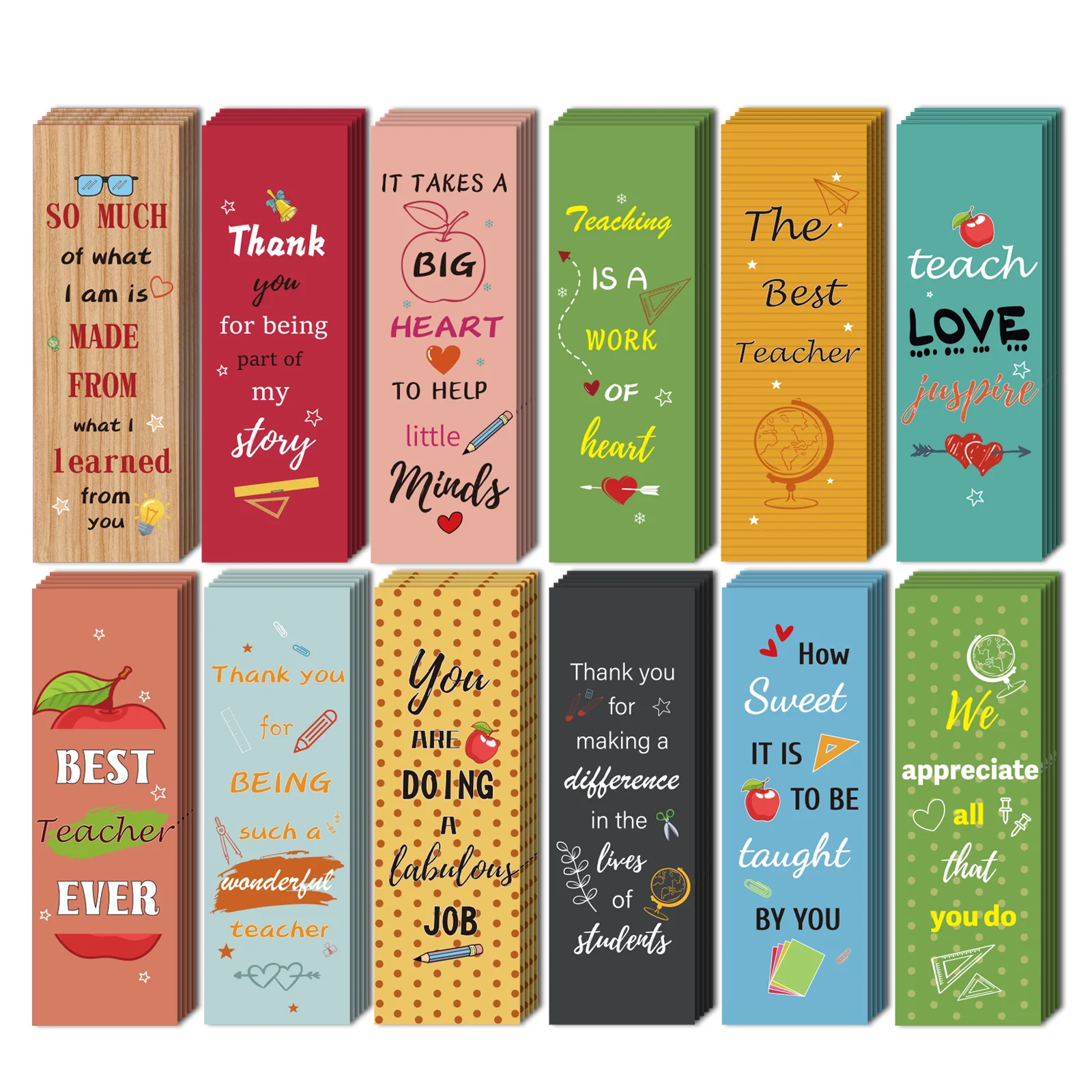 24 Pcs Teacher Bookmarks Teacher Appreciation Gifts in Bulk Thank You Gifts from Students Christmas Teacher Gifts