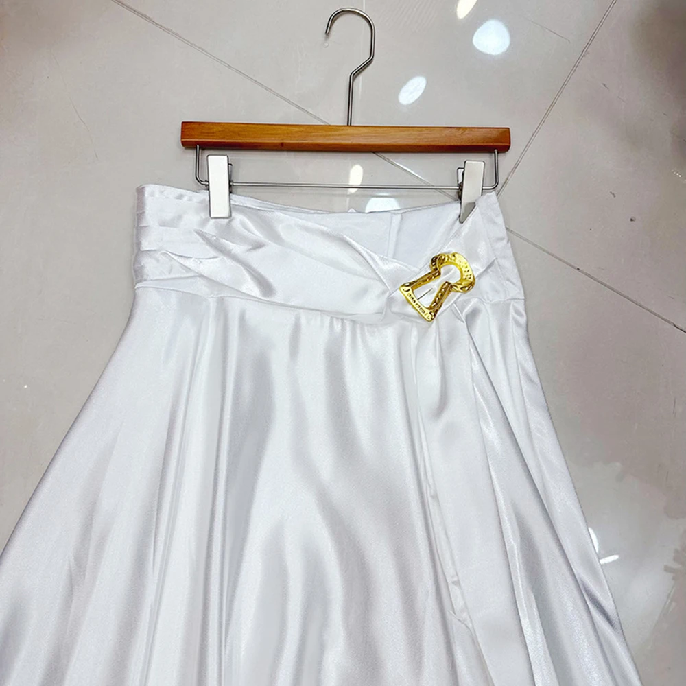 TWOTWINSTYLE élégant solide minceur jupes longues pour les femmes taille haute épissé métal automne Chic jupe femme mode KSK554523