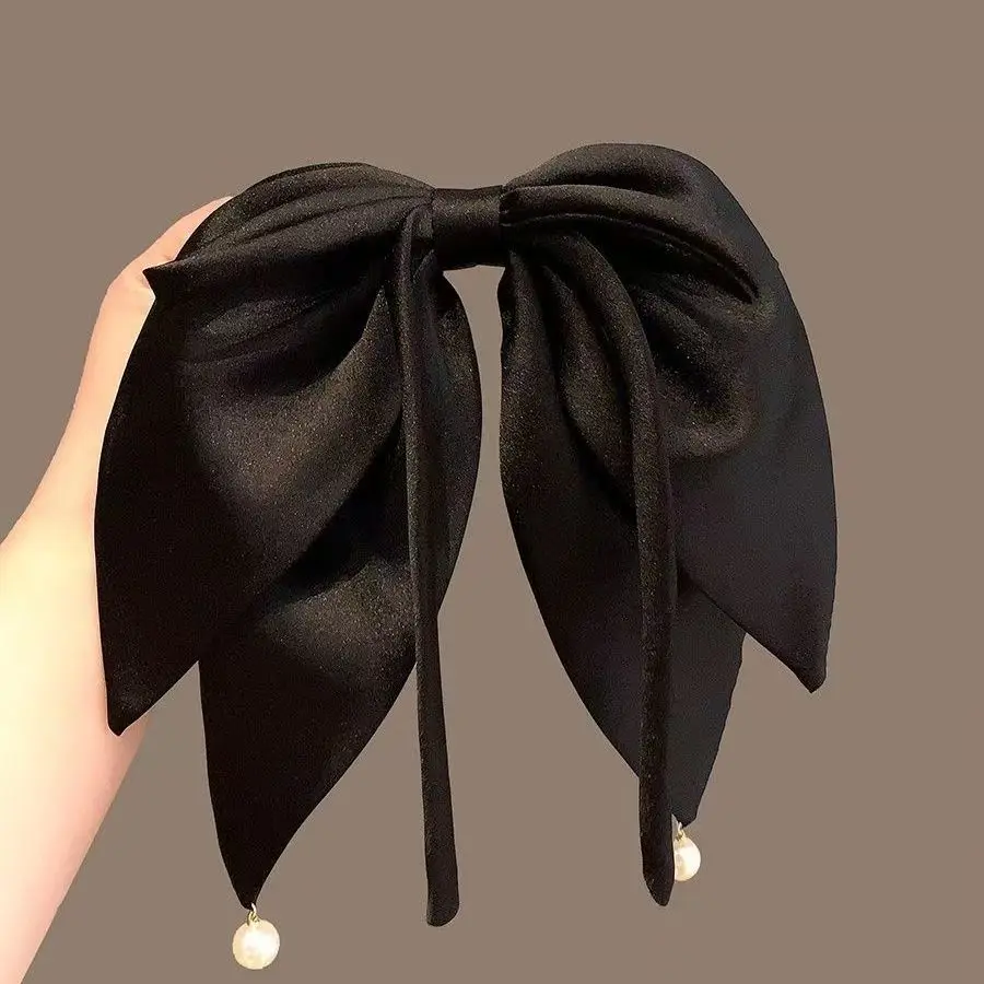 Korean Ribbon Bow Hair Clips for Women Fashion Solid Color Bowknot Hairpins Elegant Ponytail Clip Hair Accessories Headwear