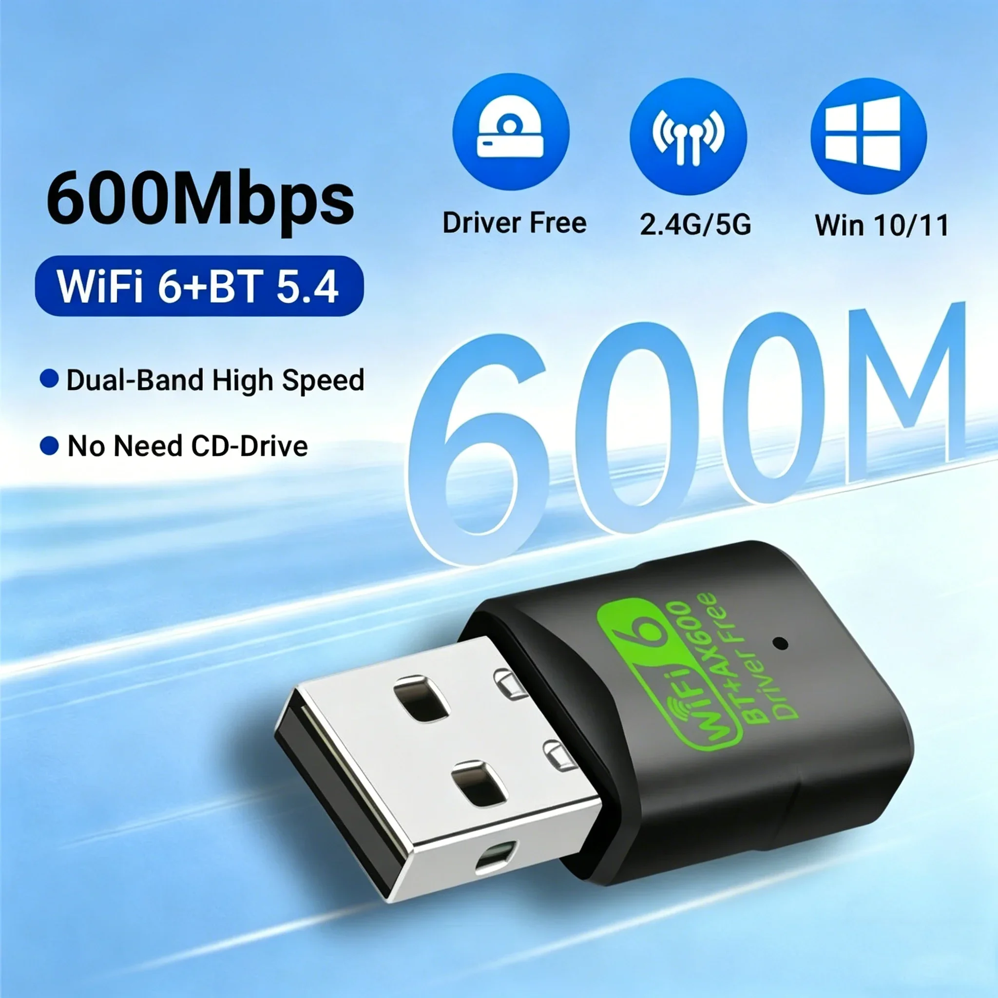 KEBIDUMEI  600Mbps WiFi 6 Bluetooth 5.4 USB Dongle Dual Band 2.4G 5G Driver Free Wireless Network Adapter For Desktop PC Laptop