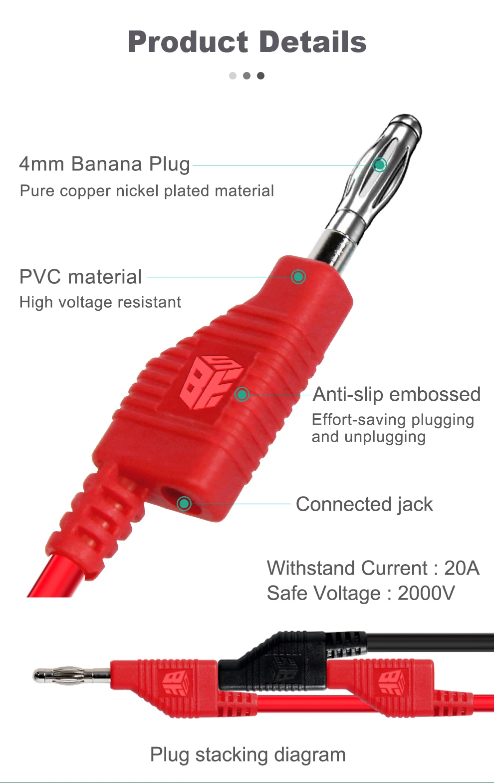 BST-060-JP Multimeter-Messleitungen-Set, 4-mm-Laternenstecker, Stromtestkabel, gestapelte Laterne, Bananenstecker, öffentliches bis öffentliches Testkabel – Detail 5