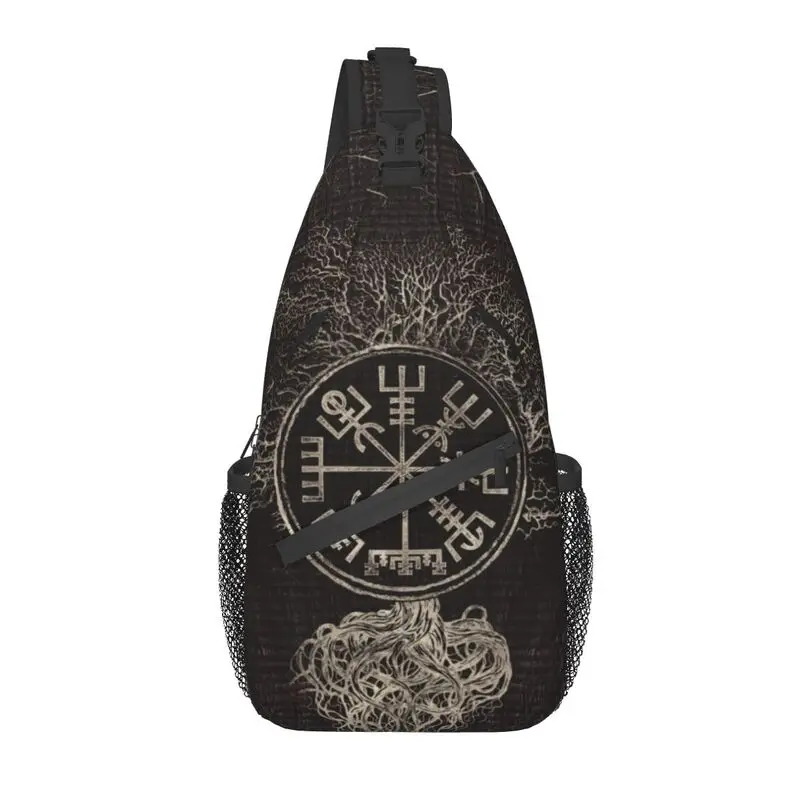 Vegvisir e árvore da vida yggdrasil estilingue peito saco viking bússola ombro crossbody mochila para homem viajar daypack