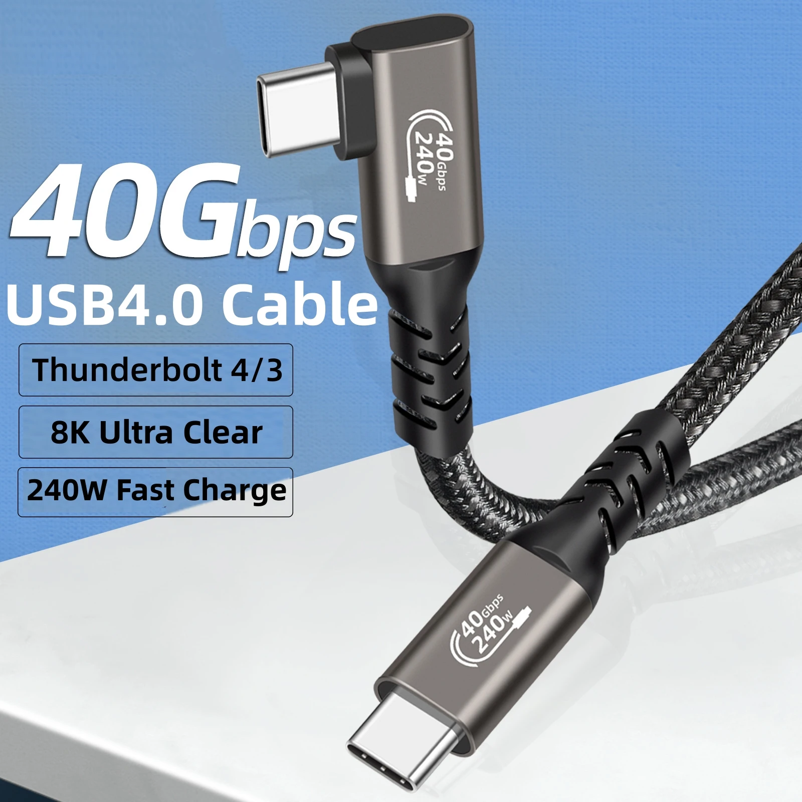 PD240W USB4 Elbow Calbe 40Gbps SuperSpeed Data Transfer USB C Cable 5A/48V Fast Charge Compatible Thunderbolt4 Cable For Macbook