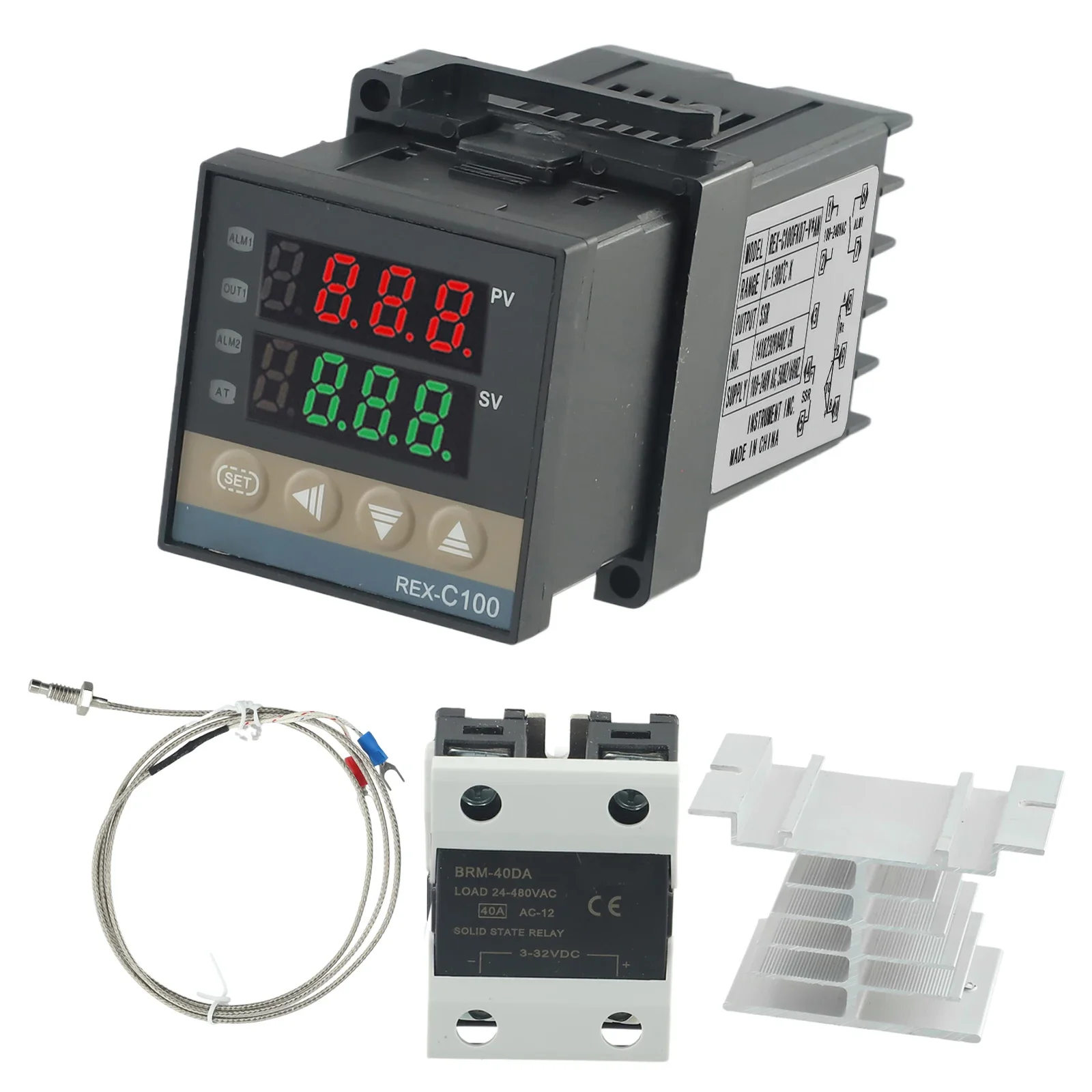 REX-C100 Intelligent Temperature Controller SSR 40DA K Thermocouple Heat Sink Kit Digital Thermostat Output