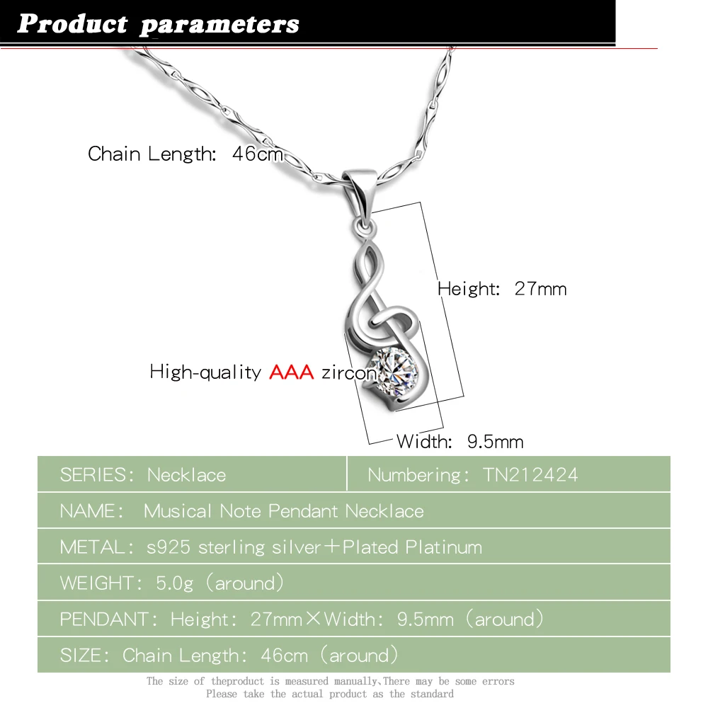 Classic Artistic Music Notation Pendant Necklace New Fashion 925 Sterling Silver Pendant Necklaces For Women Jewelry Accessories