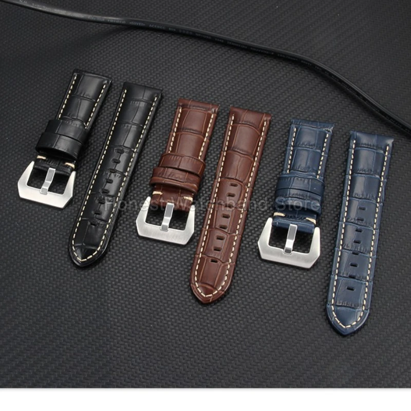 플랫 인터페이스 바늘 버클 Panerai Tissot Citizen Seiko Prospex 용 우아하고 잘 제작 된 정품 가죽 시계 액세서리