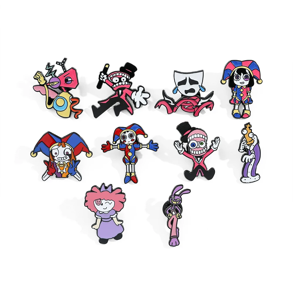 The Amazing Digital Circus Pomni Jax Cartoon Brooch Creative Metal Lapel Pin for Hat Children Christmas Kids Gifts