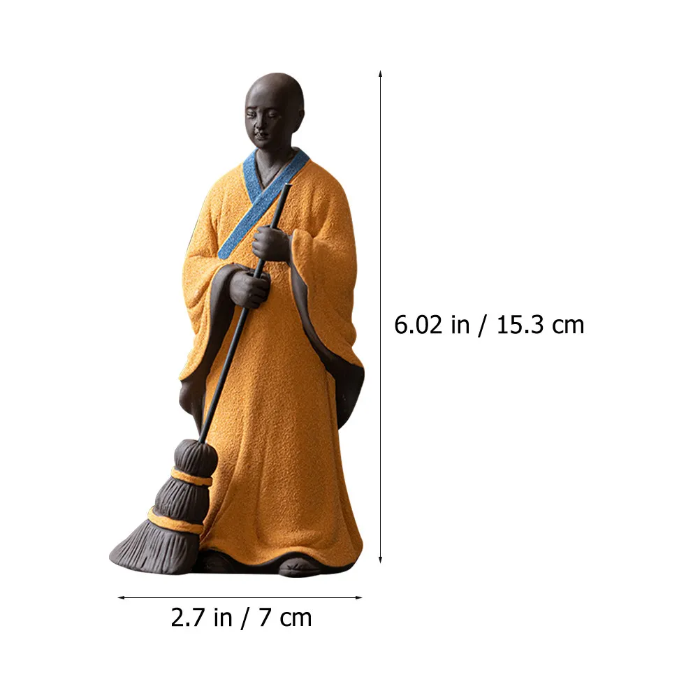 1Pcs Sweeping Monk Figure Purple Clay Desktop Decor Modern Home Office Decorative Utensil Zen Blessing Ornament Creative Monk