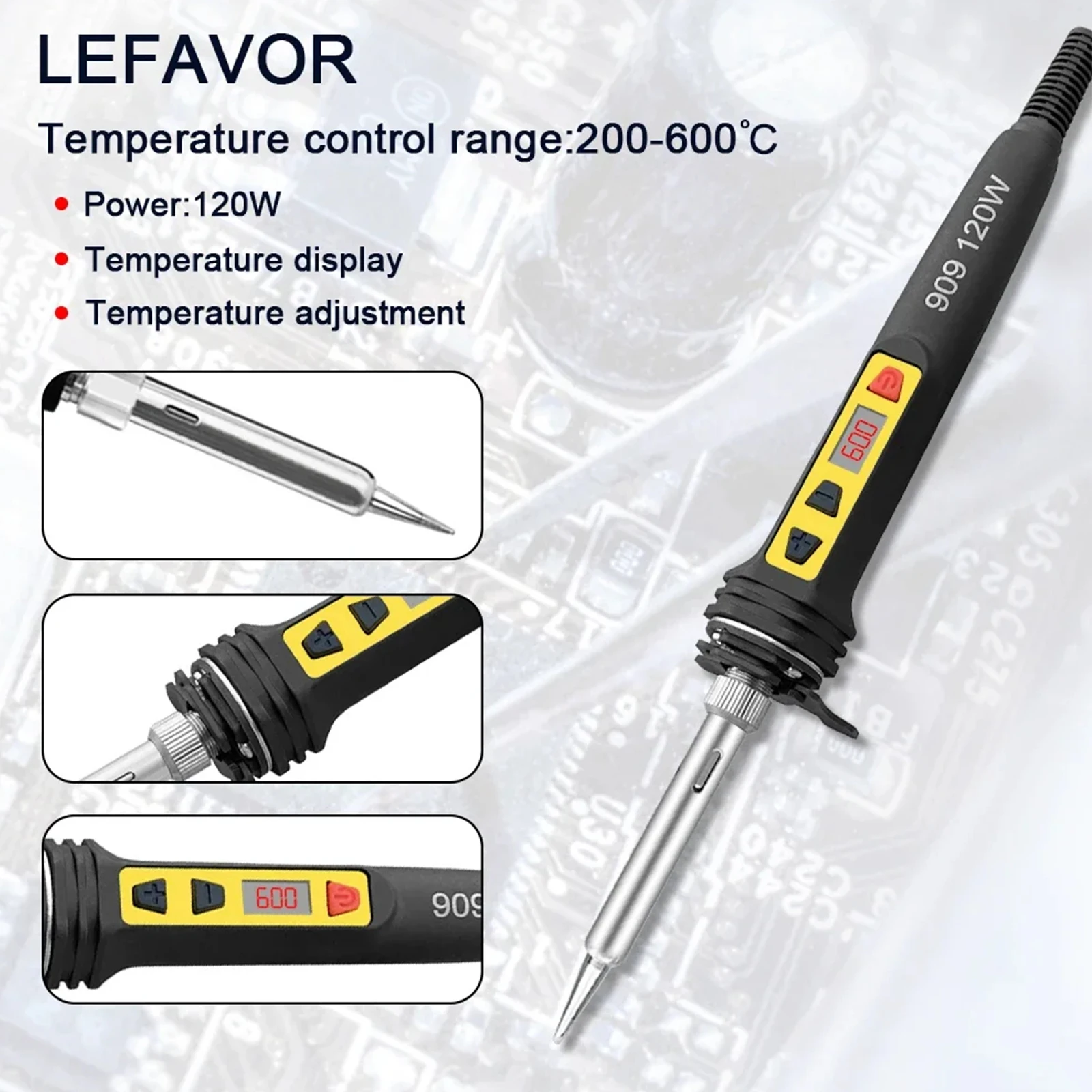 Imagem -02 - Elétrico Digital Ferro de Solda Kit Repair Solda Tool Grupo Temperatura de Calibração Dupla 200600c 909s 120w