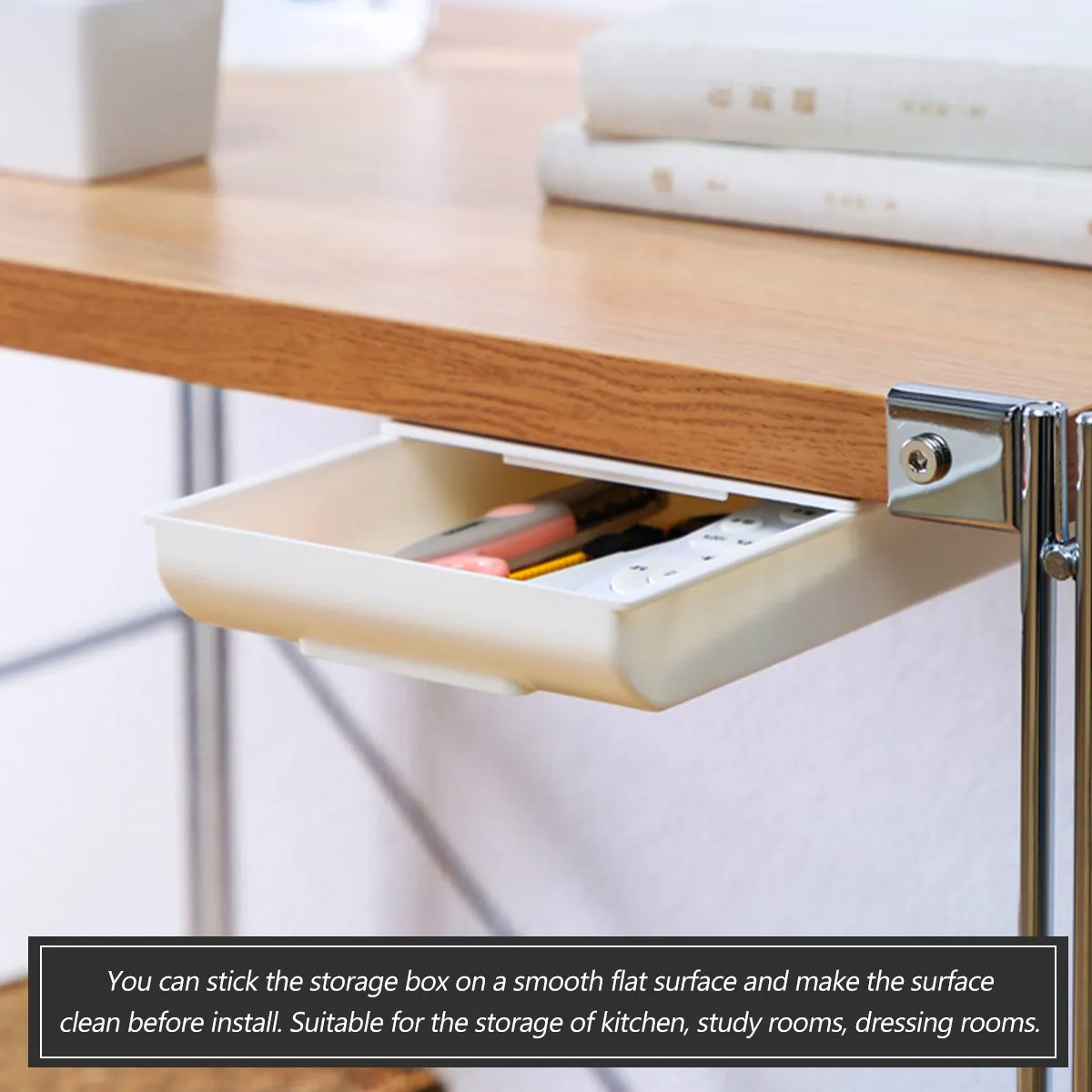 Hidden Under Desk Drawer Organizer Compact Space Saving Self Stick Desktop Bottom Storage Tray for Pens Pencils Books Tools