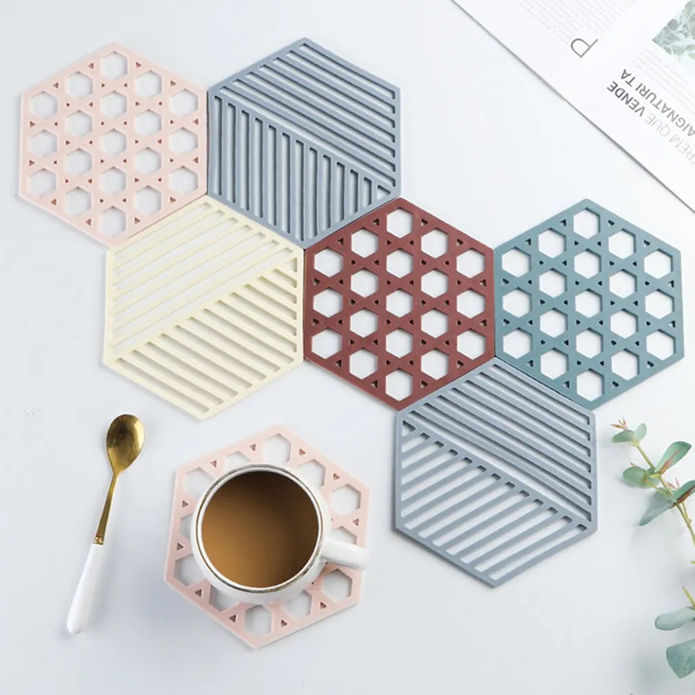 1PC Silicone Tableware Insulation Mat Coaster Cup Hexagon Mats Pad Heat-insulated Bowl Placemat Home Decor Desktop