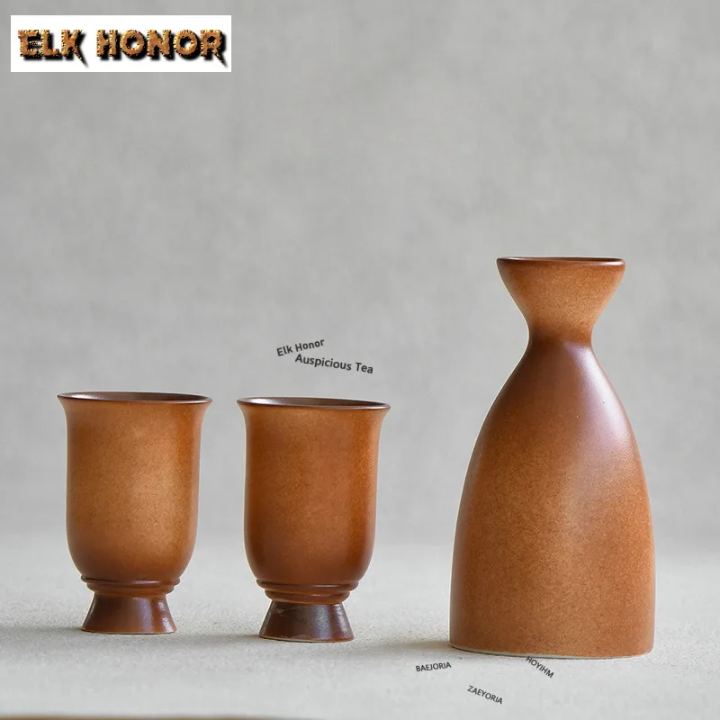 ZAEYORIA Antique Wood-fired Pot And Two-cup Wine Set, Stoneware Japanese Sake Set, Creative Drinking Set For Two People Kits