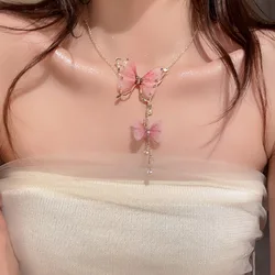 Korean New Pearl Tulle Butterfly Necklace for Women's Fashion Charm Tassel Collar Chain Versatile Neck chain Accessories Jewelry