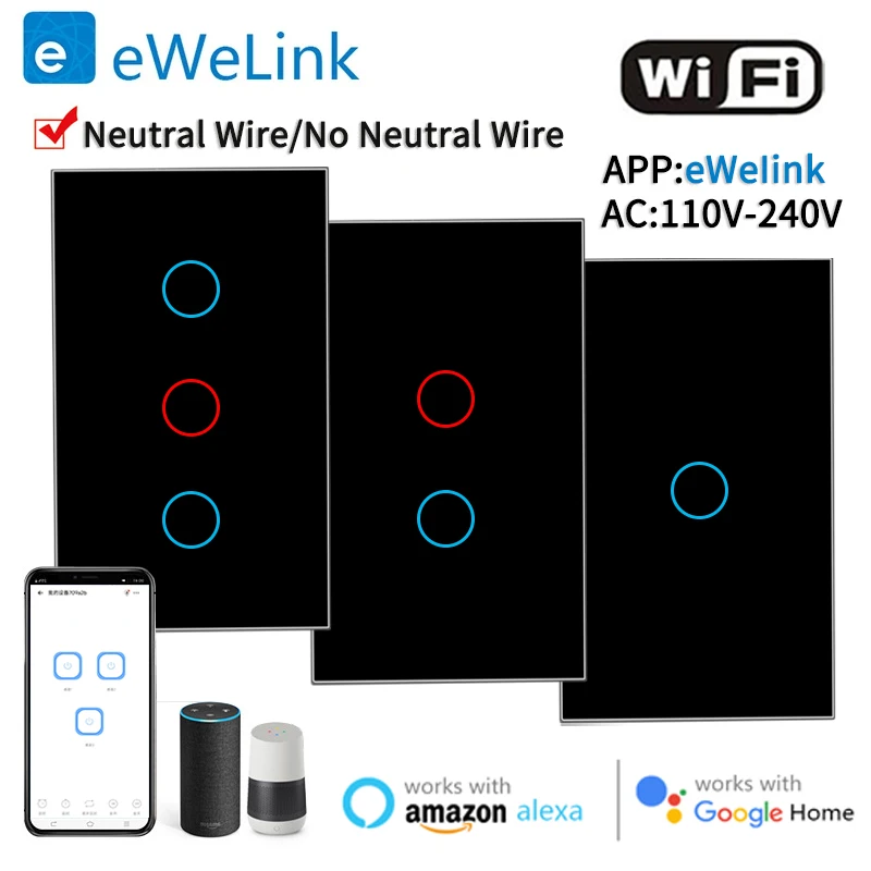 Wifi inteligentny przełącznik Bluetooth RF EWelink App Alexa Google sterowanie głosem przewód neutralny/bez przewodu neutralnego zainstaluj dotykowy