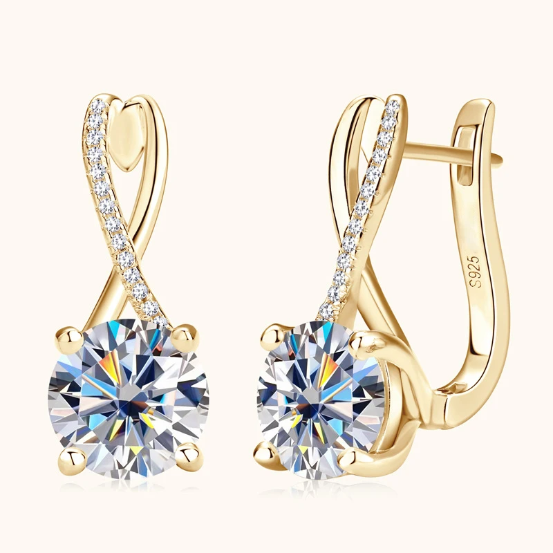 

D COLOR 2.0CT Moissanite Drop Huggie Earrings Real 925 Silver Women Gold Plated Hoops Infinite Earring Certified Wedding Jewelry