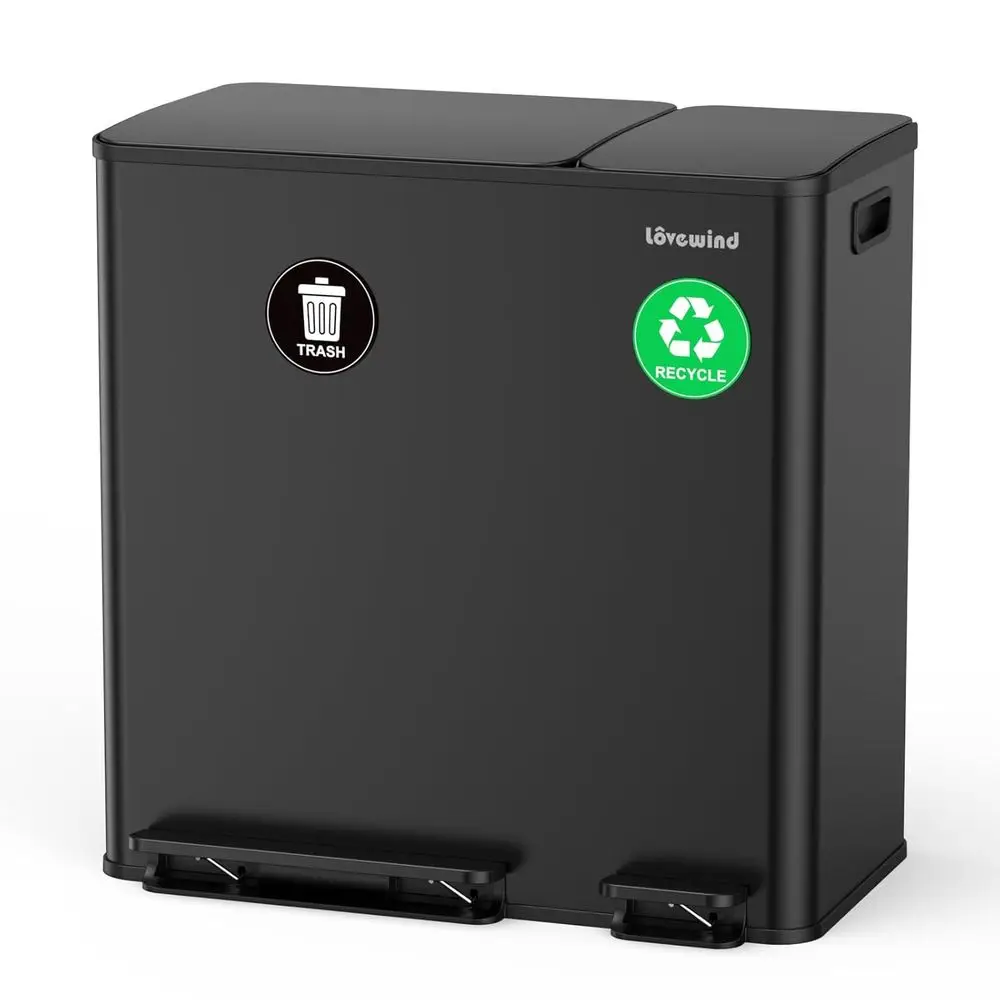 

Dual 13.2 + 5.2 Gal Stainless Steel Kitchen Trash & Recycle Bin with Soft-Close Lid and 2 Magnets, Black