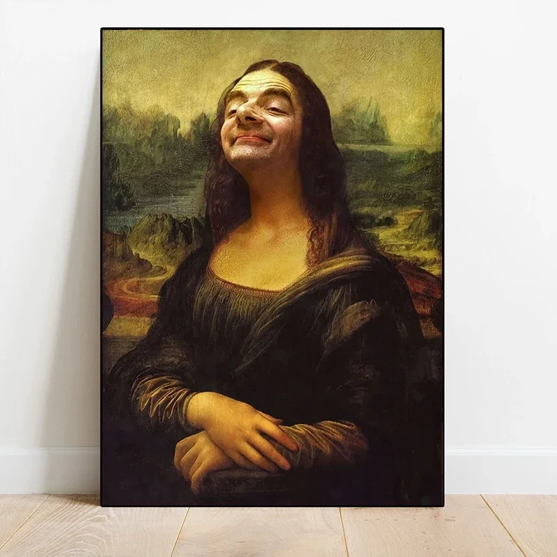 خمر مضحك الموناليزا صورة المشارك الإبداعية البيرة القط قماش اللوحة وطباعة الرجعية صور فنية للجدران لغرفة ديكور المنزل #4