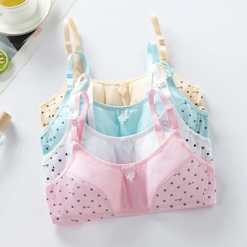 

4-Piece Girls Cotton Bras Wireless Sports Bra Breathable Adolescent Girl Brassiere Washable Breathable Soft Bras For Girls