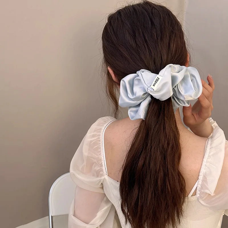 Korean Women Extra Large Sweet Satin Elastics Hair Band Solid Color Scrunchies Hair Ties Ladies Ponytail Hold Hair Accessories