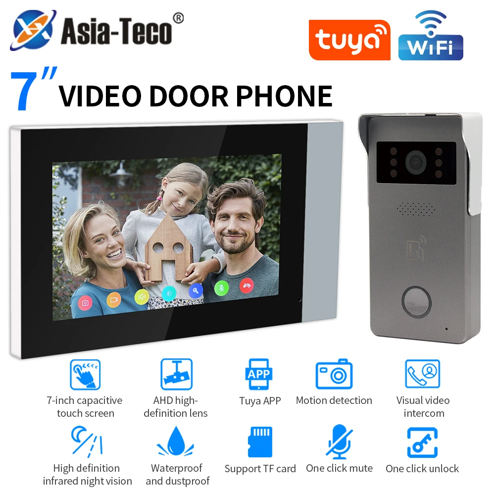 Tuya 2-Wire Wifi Video Doorbell System, 1080P Visual Doorphone Door Camera, 7Inch Touch Screen, IP Video Intercom for Home Villa