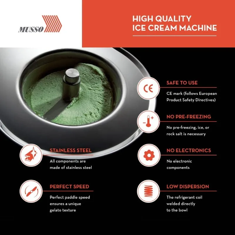 ماكينة صنع الآيس كريم Lello 4080 Musso Lussino سعة 1.5 لتر، ستانلس - 110/120 فولت 60 هرتز #4