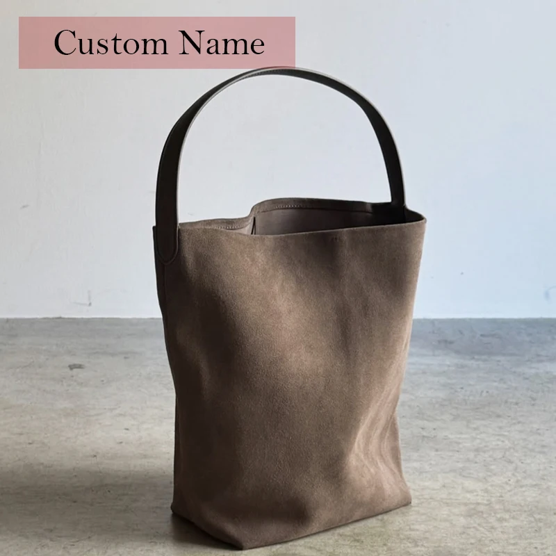 Custom Name Initials Genuine Leather Bucket Bags For Women Luxury Designer Handbags Purses 2024 New In Cowhide Underarm Shoulder