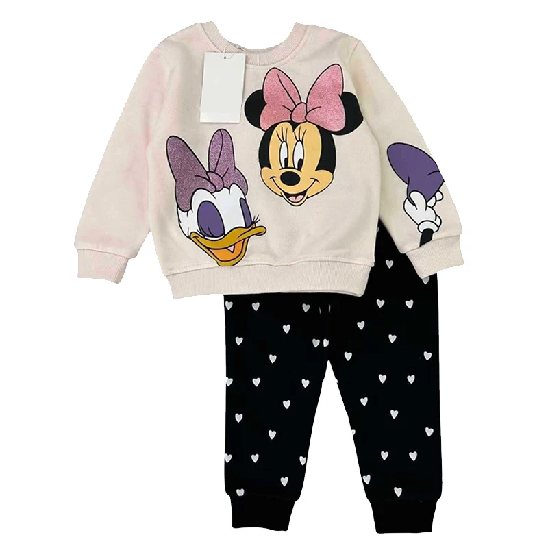 Spring/Autumn Little Girl Cute Cartoon Plus Fleece Set Disneyland Mom Kids Mini Mouse Daisy Duck Costume Baby Girl Set