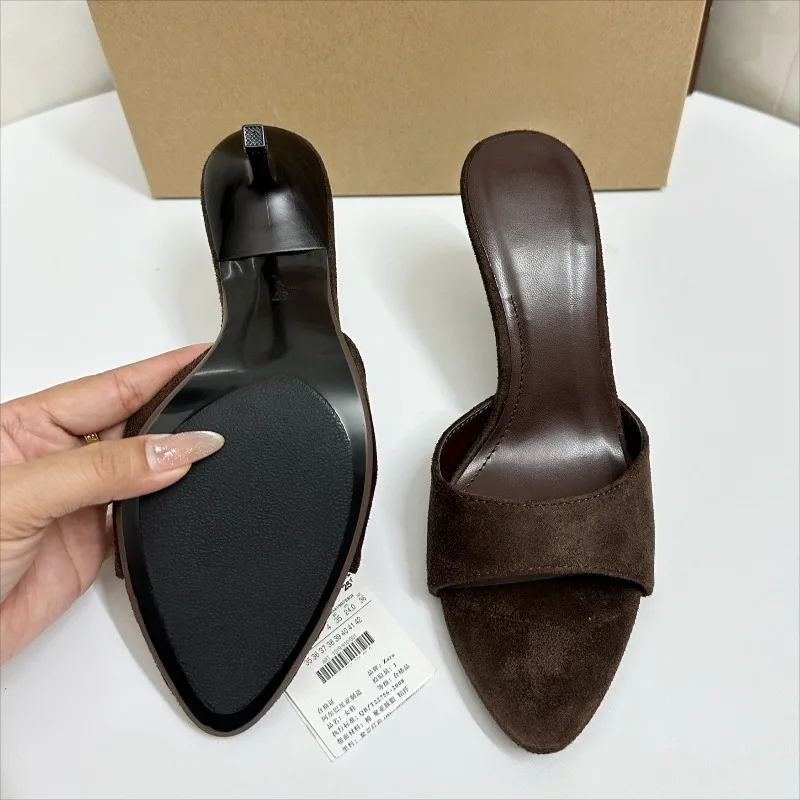 Novelty Faux Fur Summer High Heels Sandals for Ladies Retro Animal Printed Daily Pointed Toe Mules Brand Design Women Shoes view 5