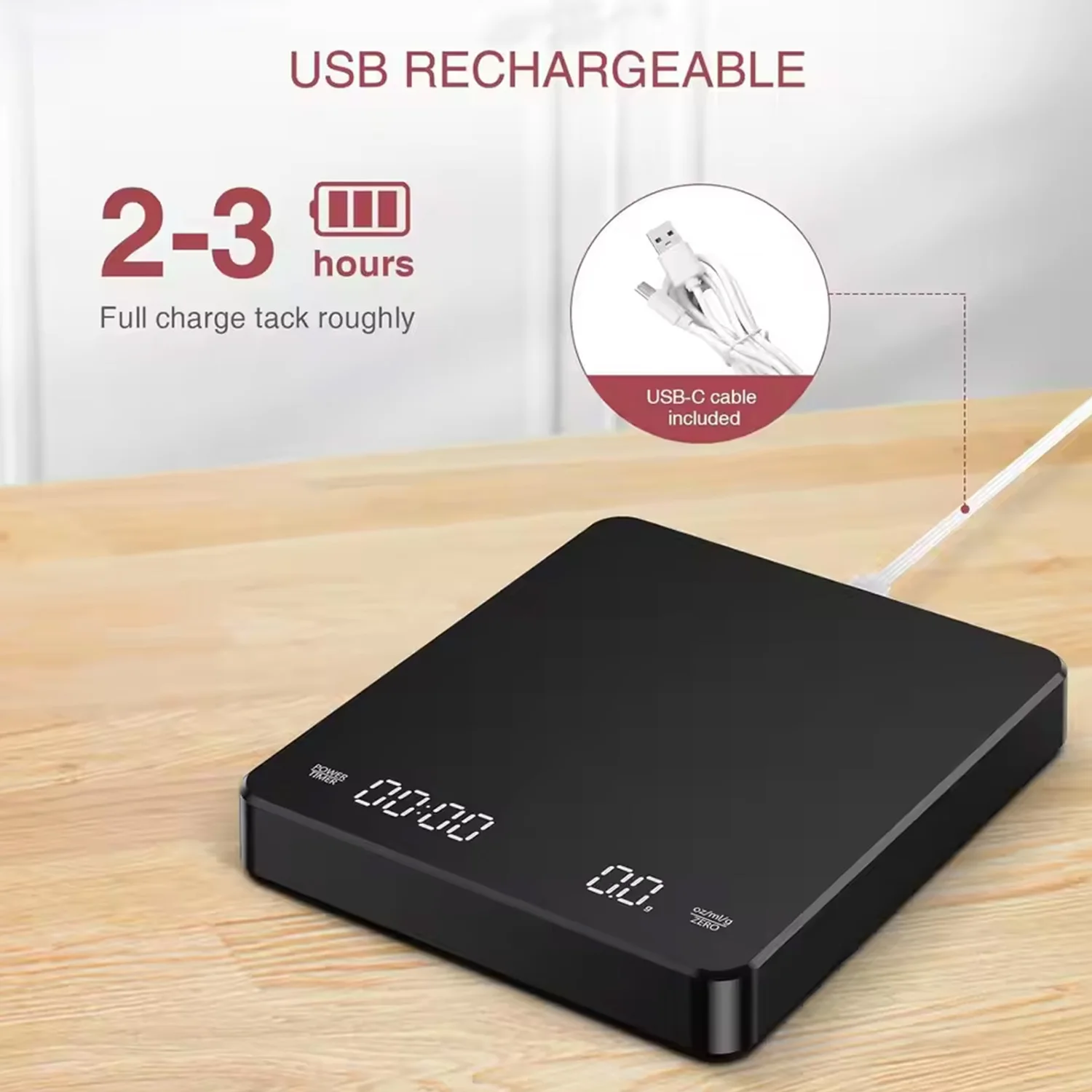 أحدث 2026 نموذج مخزن مرآة سوداء صغيرة جديدة قهوة اسبريسو مقياس المطبخ مع الوقت USB مقياس رقمي خفيف الوزن #3