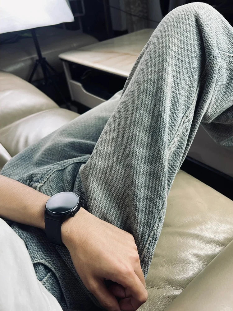 

American Sle Vintage Starry Pattern Loose Fit Straight Leg Jeans for Men Casual Comfortable Breathable Classic Blue Jeans