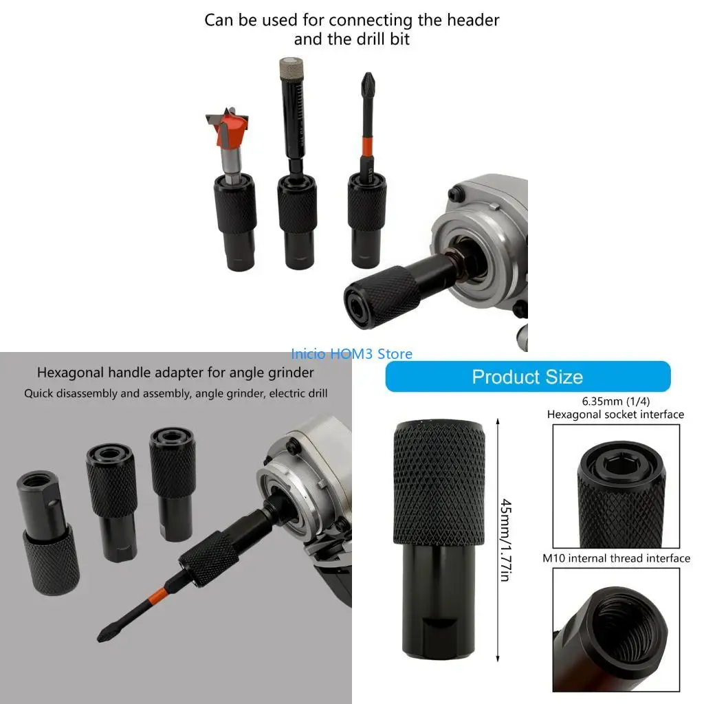 A5YD Light Weight Angles Grinders Adapter Converts Thread To Standard 6.35Mm Shank Size Fittings for Step Drill