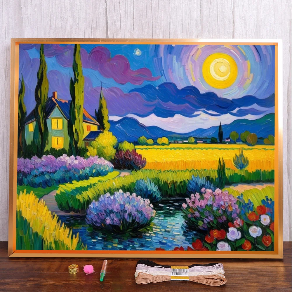 

Landscape Moon Night Printed 11CT Cross Stitch Embroidery Patterns Handicraft Painting Handiwork Hobby Needle Wholesale Design